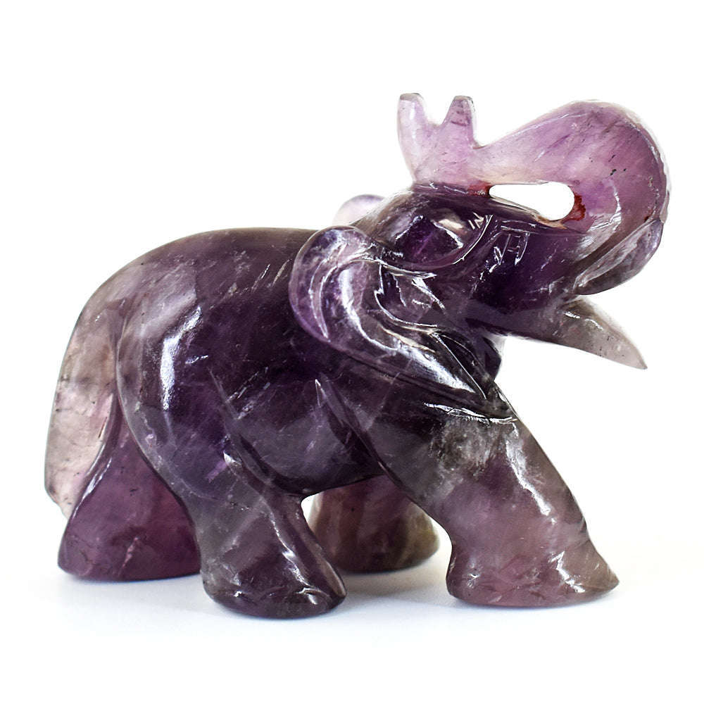 gemsmore:Craftsmen Super Seven Amethyst  Hand Carved Genuine Crystal Gemstone Carving Elephant