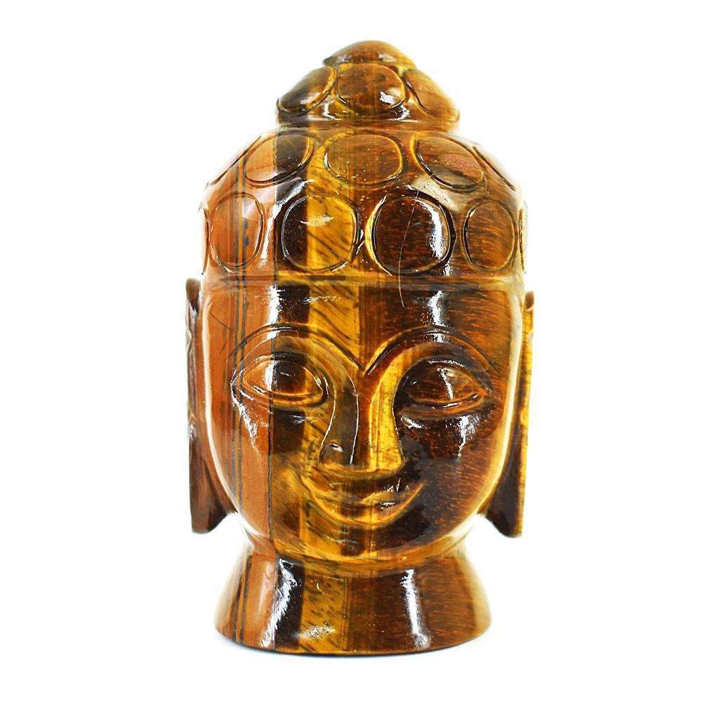 gemsmore:Craftsmen Tiger Eye Hand Carved Buddha Head
