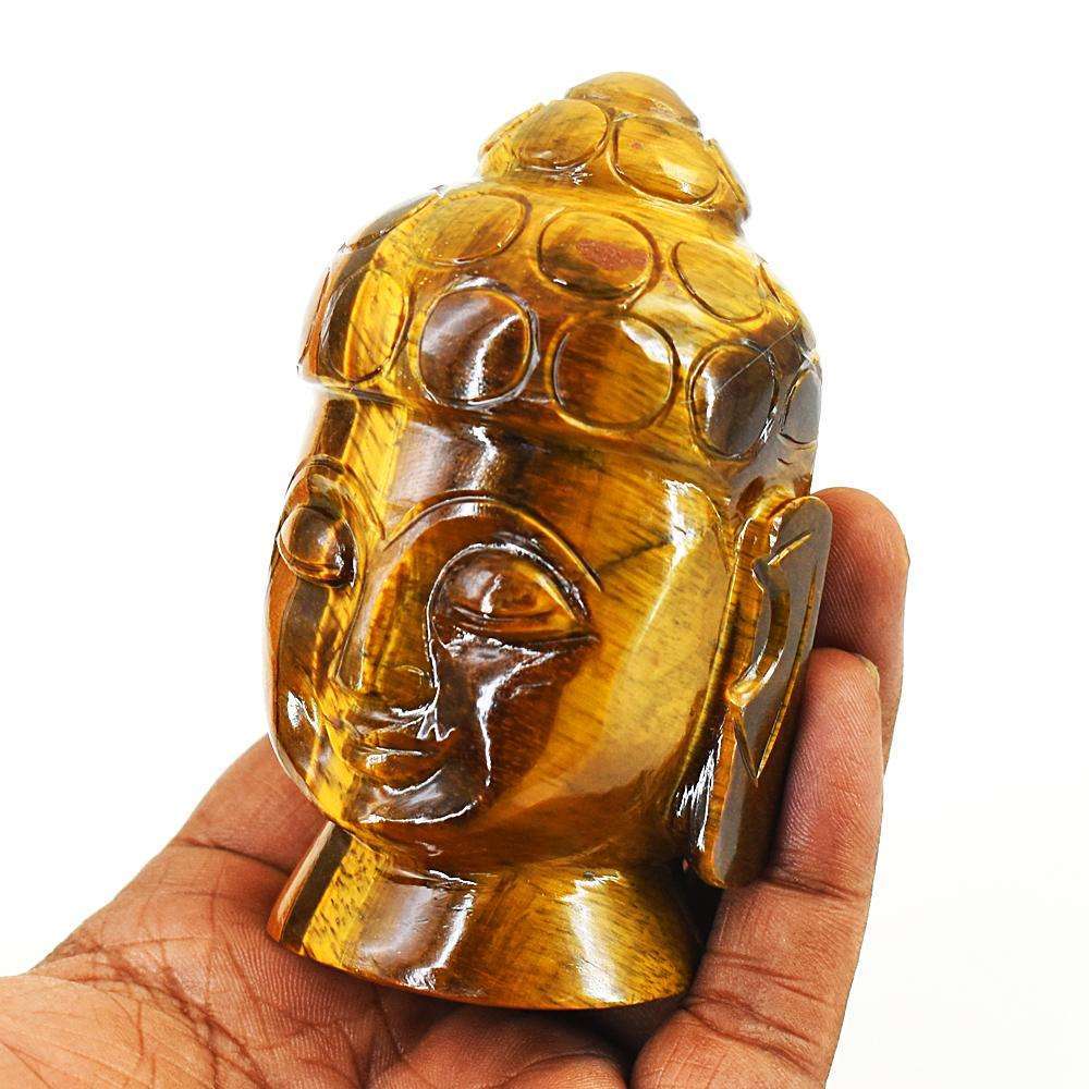 gemsmore:Craftsmen Tiger Eye Hand Carved Buddha Head