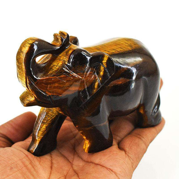 gemsmore:Craftsmen Tiger Eye Hand Carved Genuine Crystal Gemstone Carving Elephant