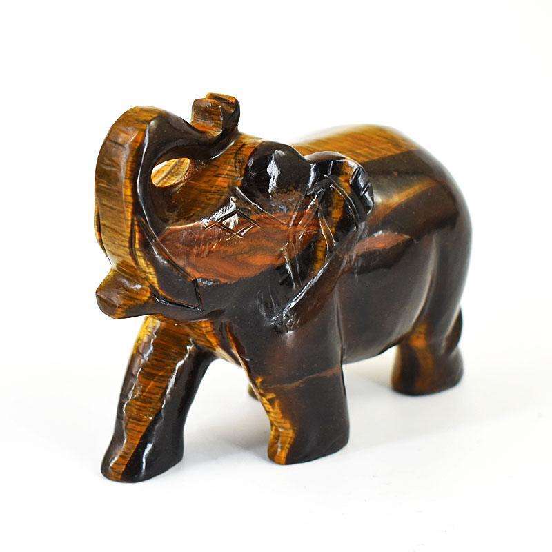 gemsmore:Craftsmen Tiger Eye Hand Carved Genuine Crystal Gemstone Carving Elephant