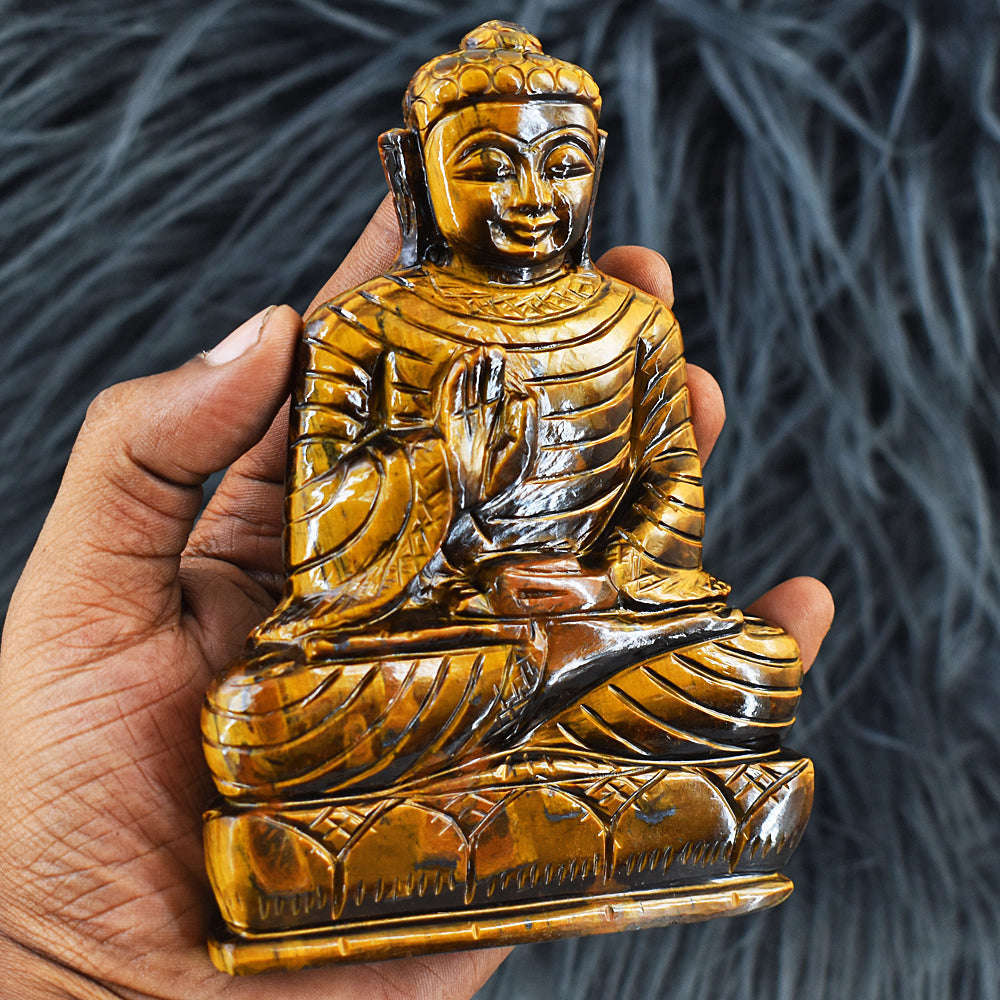 gemsmore:Craftsmen Tiger Eye Hand Carved Genuine Crystal Gemstone Carving Lord Buddha