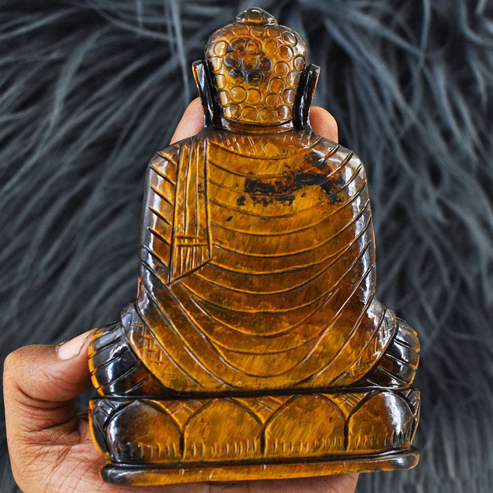gemsmore:Craftsmen Tiger Eye Hand Carved Genuine Crystal Gemstone Carving Lord Buddha