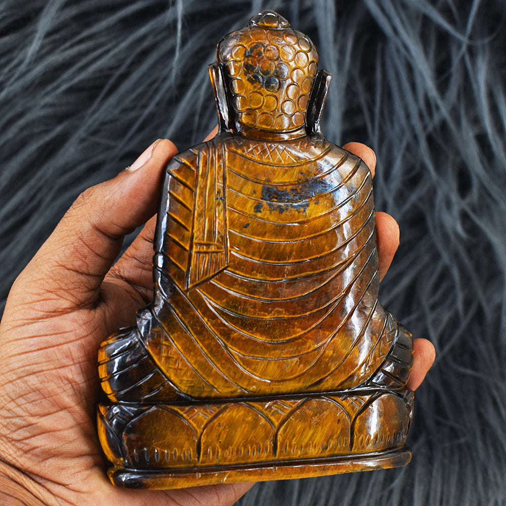 gemsmore:Craftsmen Tiger Eye Hand Carved Genuine Crystal Gemstone Carving Lord Buddha