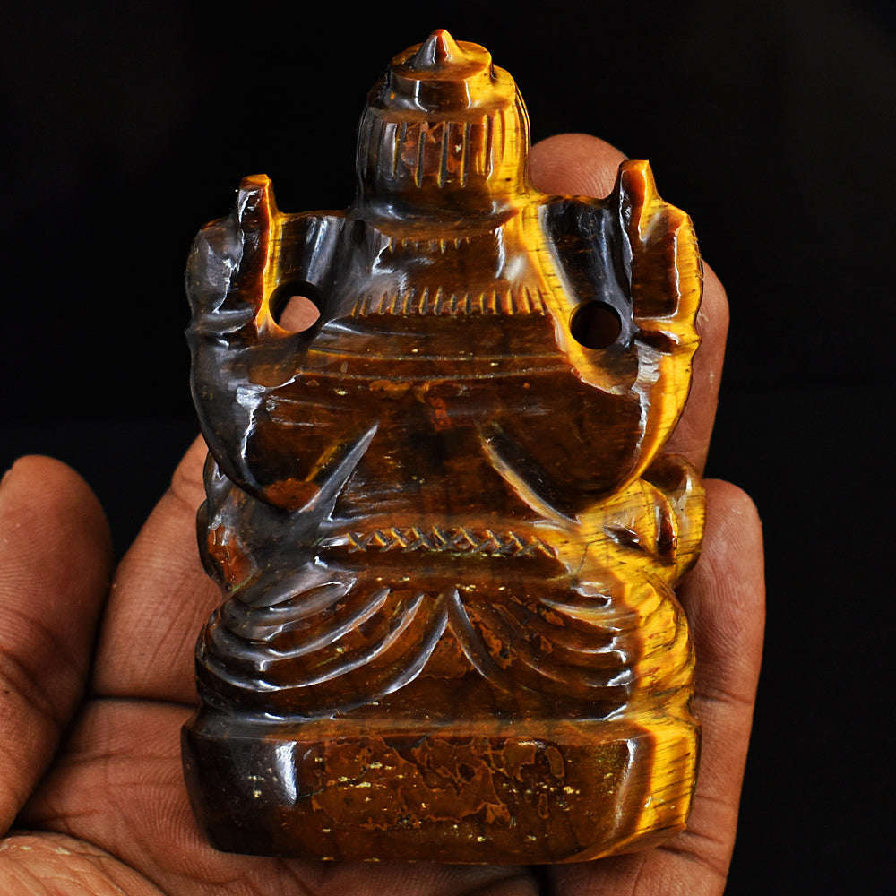 gemsmore:Craftsmen Tiger Eye Hand Carved Genuine Crystal Gemstone Carving Lord Ganesha