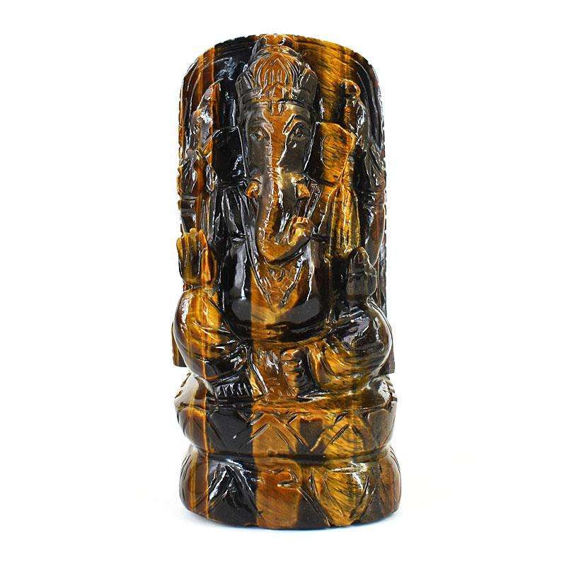 gemsmore:Craftsmen Tiger Eye Hand Carved Genuine Crystal Gemstone Carving Lord Ganesha