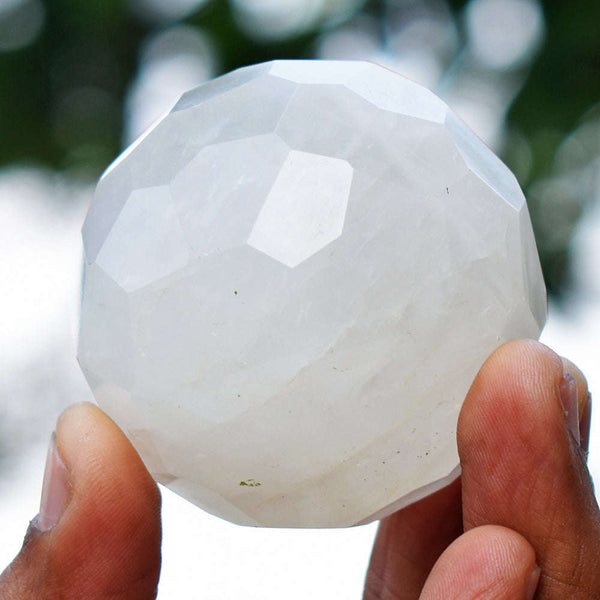 gemsmore:Craftsmen White Quartz Hand Carved Crystal Faceted Healing Sphere