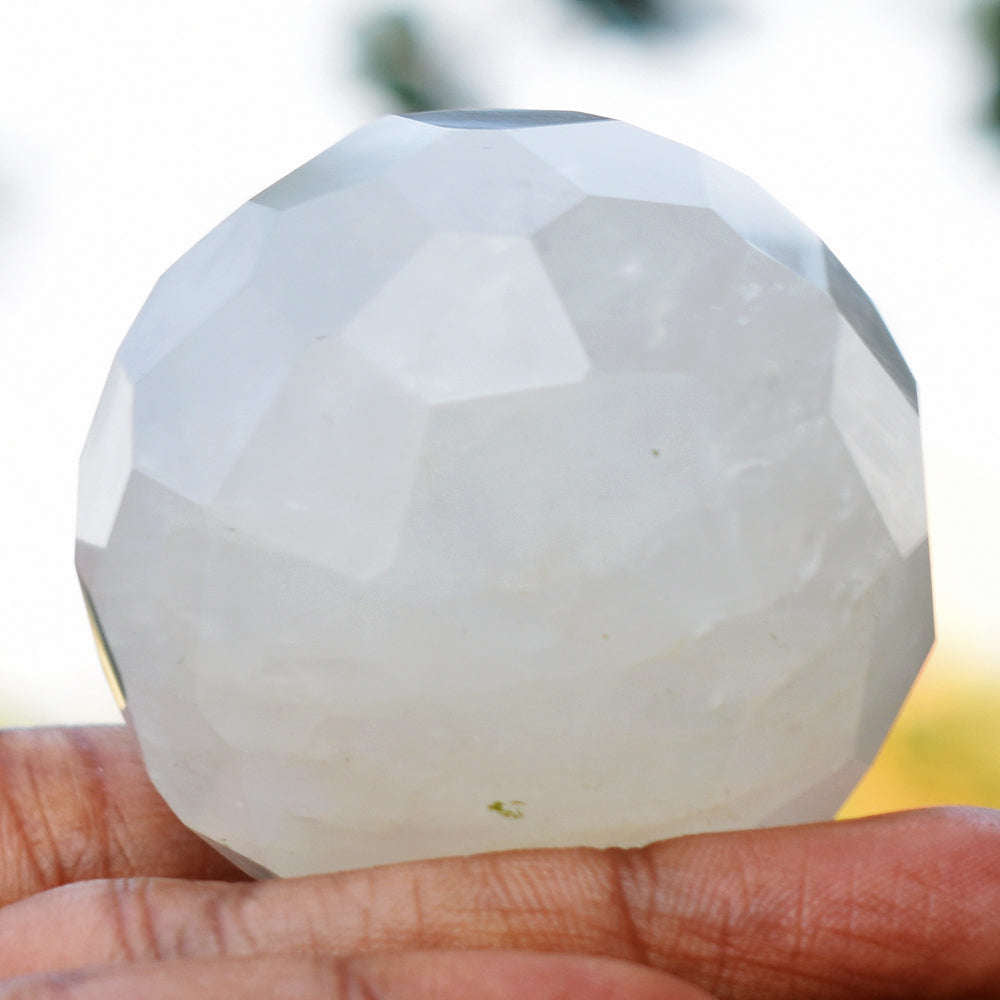 gemsmore:Craftsmen White Quartz Hand Carved Crystal Faceted Healing Sphere