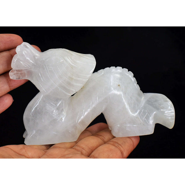 gemsmore:Craftsmen White Quartz Hand Carved Genuine Crystal Gemstone Carving Dragon