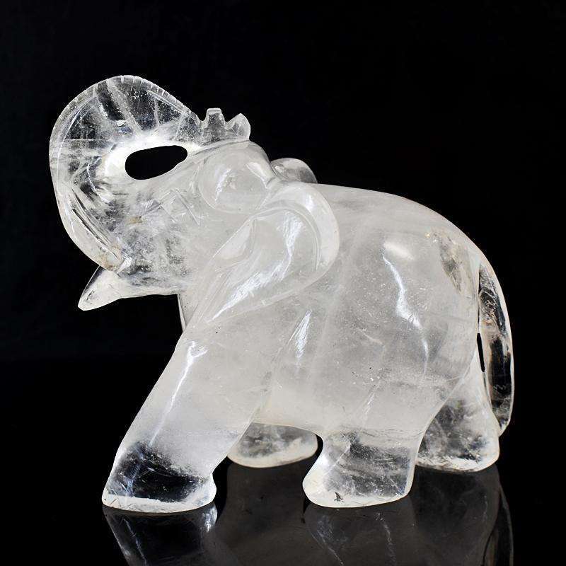 gemsmore:Craftsmen White Quartz  Hand Carved Genuine Crystal Gemstone Carving Elephant