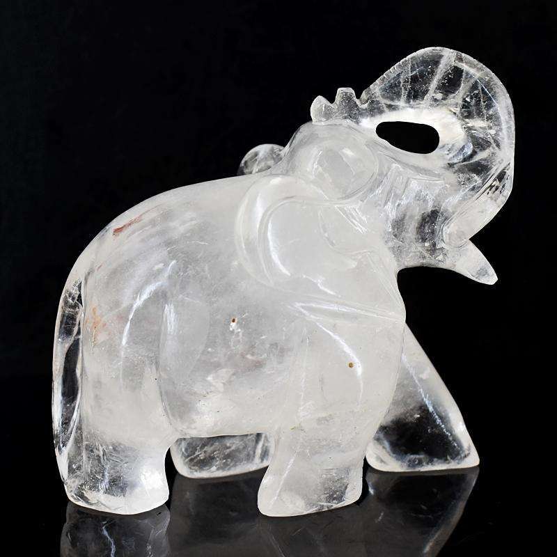 gemsmore:Craftsmen White Quartz  Hand Carved Genuine Crystal Gemstone Carving Elephant