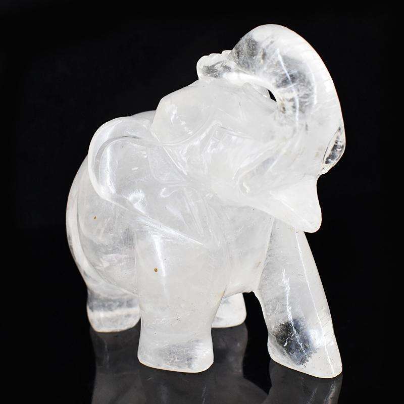 gemsmore:Craftsmen White Quartz  Hand Carved Genuine Crystal Gemstone Carving Elephant