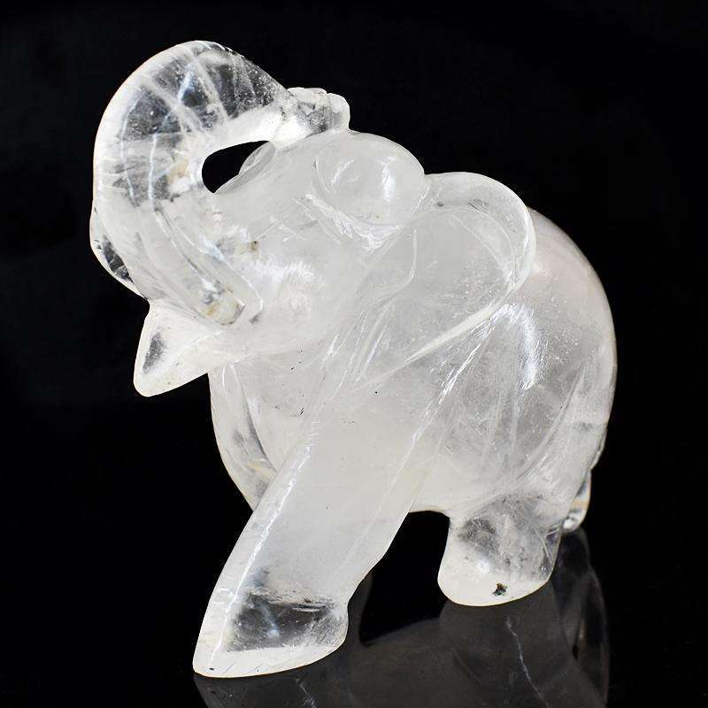 gemsmore:Craftsmen White Quartz  Hand Carved Genuine Crystal Gemstone Carving Elephant