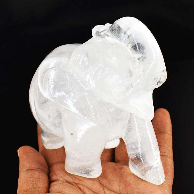 gemsmore:Craftsmen White Quartz  Hand Carved Genuine Crystal Gemstone Carving Elephant