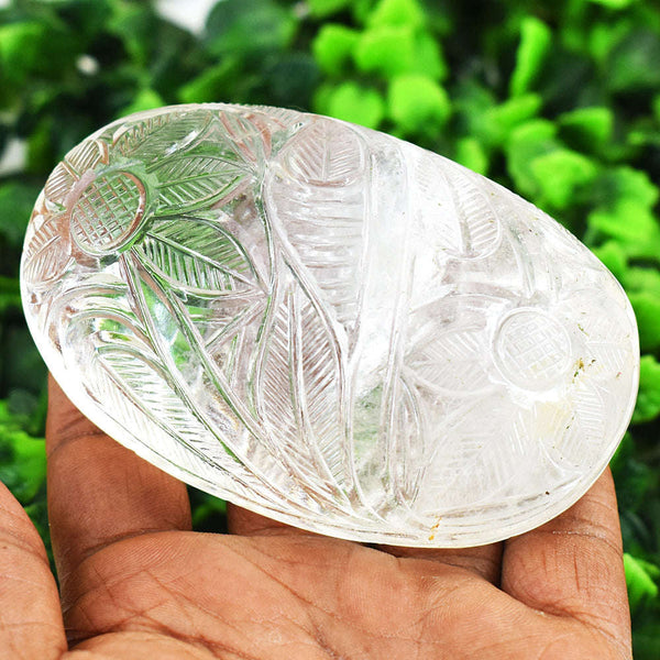 gemsmore:Craftsmen White Quartz Hand Carved Genuine Crystal Gemstone Carving Mughal Carved Cabochon