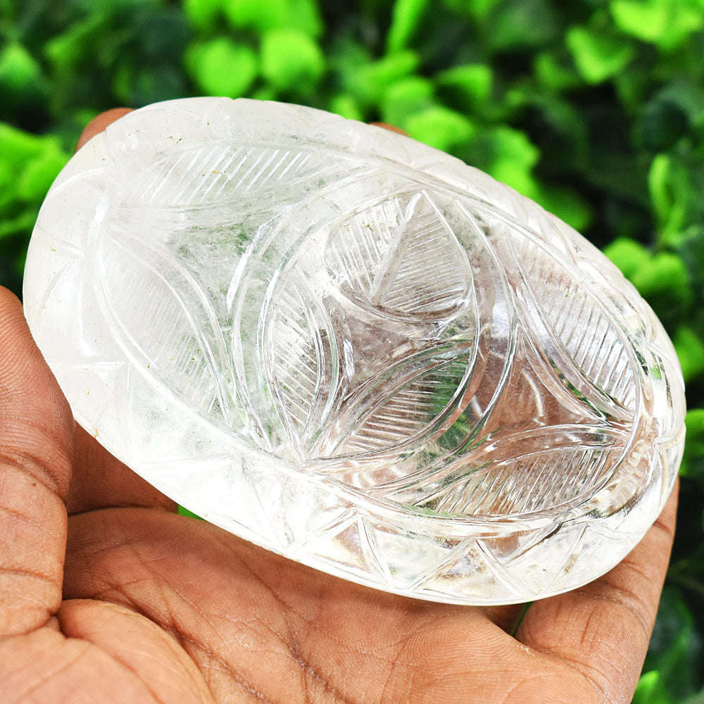 gemsmore:Craftsmen White Quartz Hand Carved Genuine Crystal Gemstone Carving Mughal Carved Cabochon