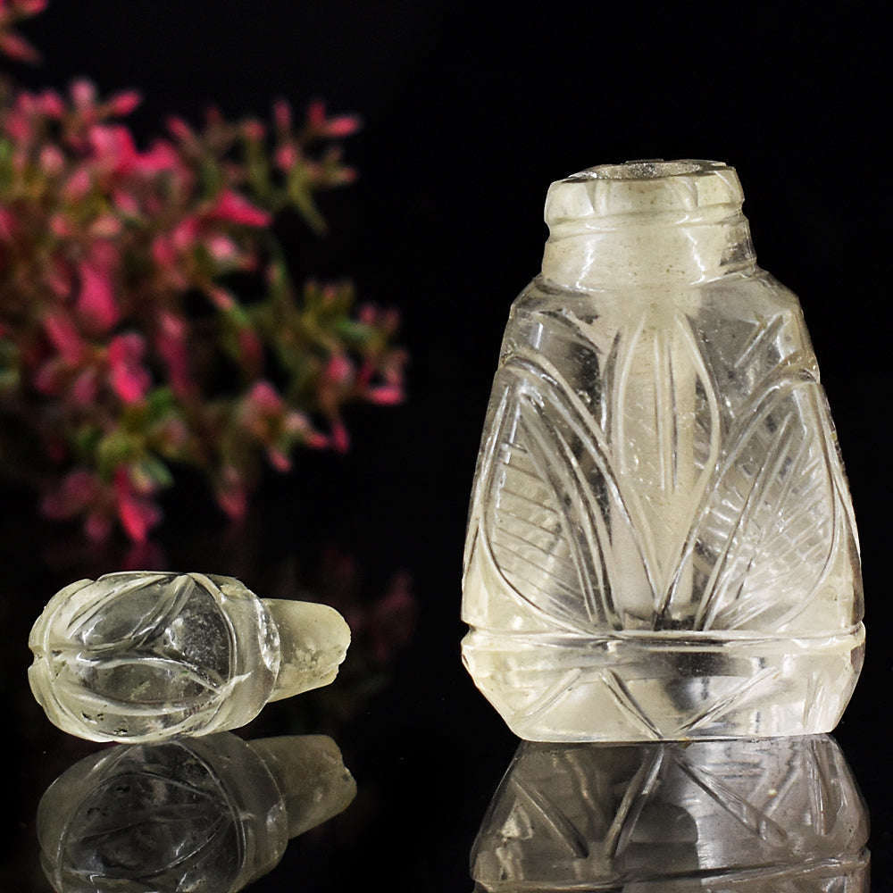 gemsmore:Craftsmen White Quartz  Hand Carved Genuine Crystal Gemstone Carving Perfume Bottle