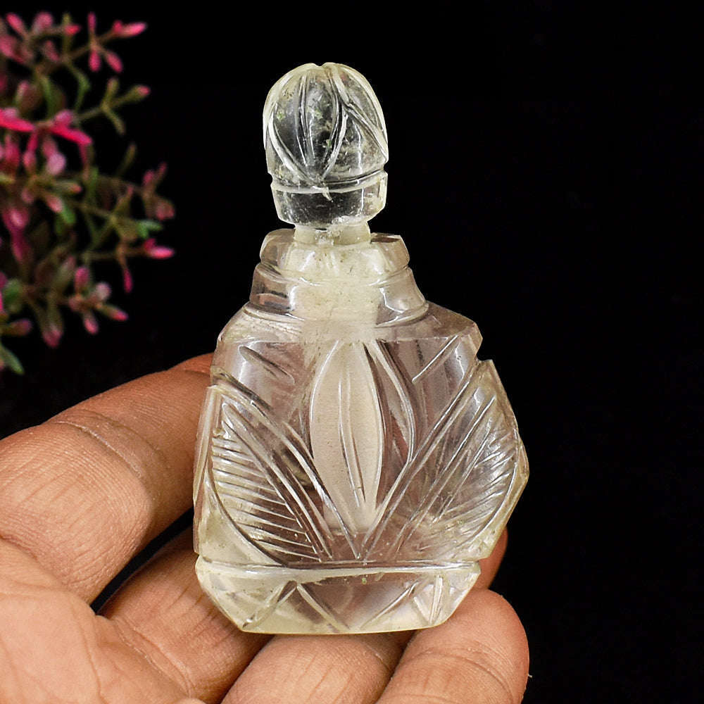 gemsmore:Craftsmen White Quartz  Hand Carved Genuine Crystal Gemstone Carving Perfume Bottle