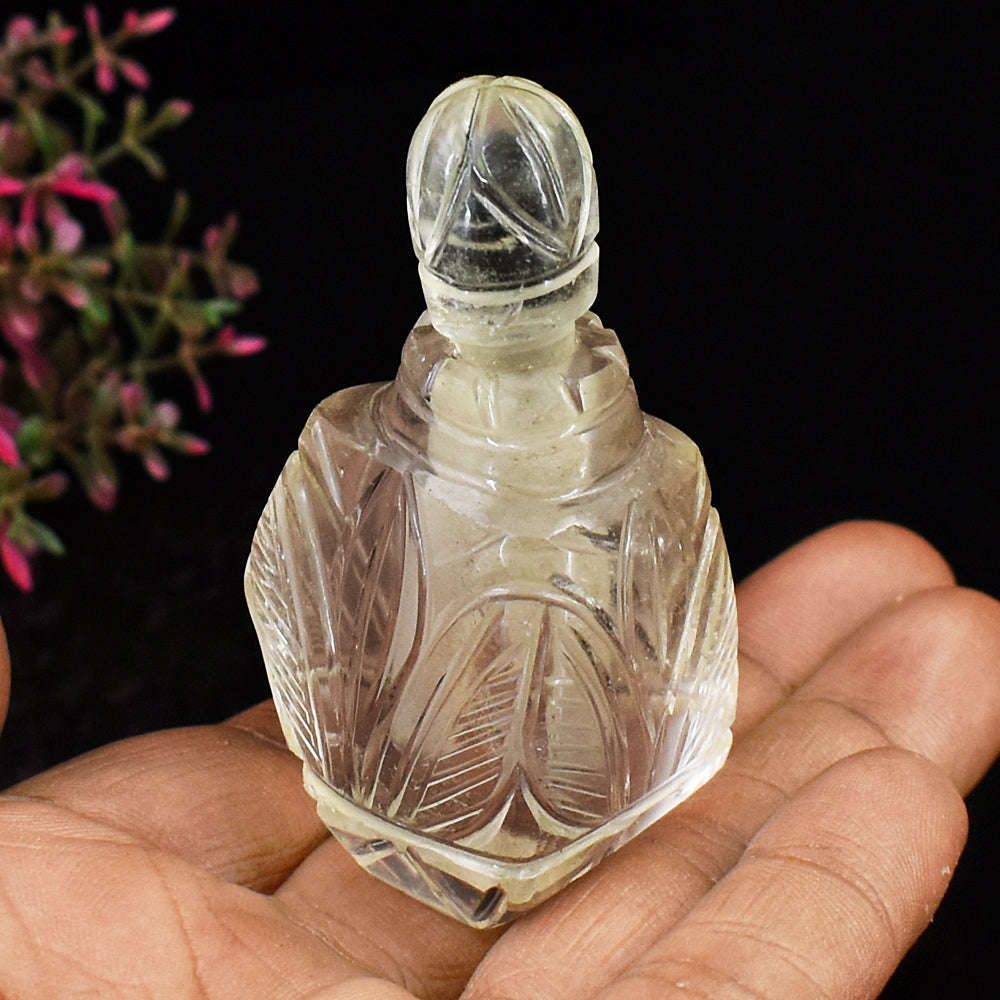 gemsmore:Craftsmen White Quartz  Hand Carved Genuine Crystal Gemstone Carving Perfume Bottle