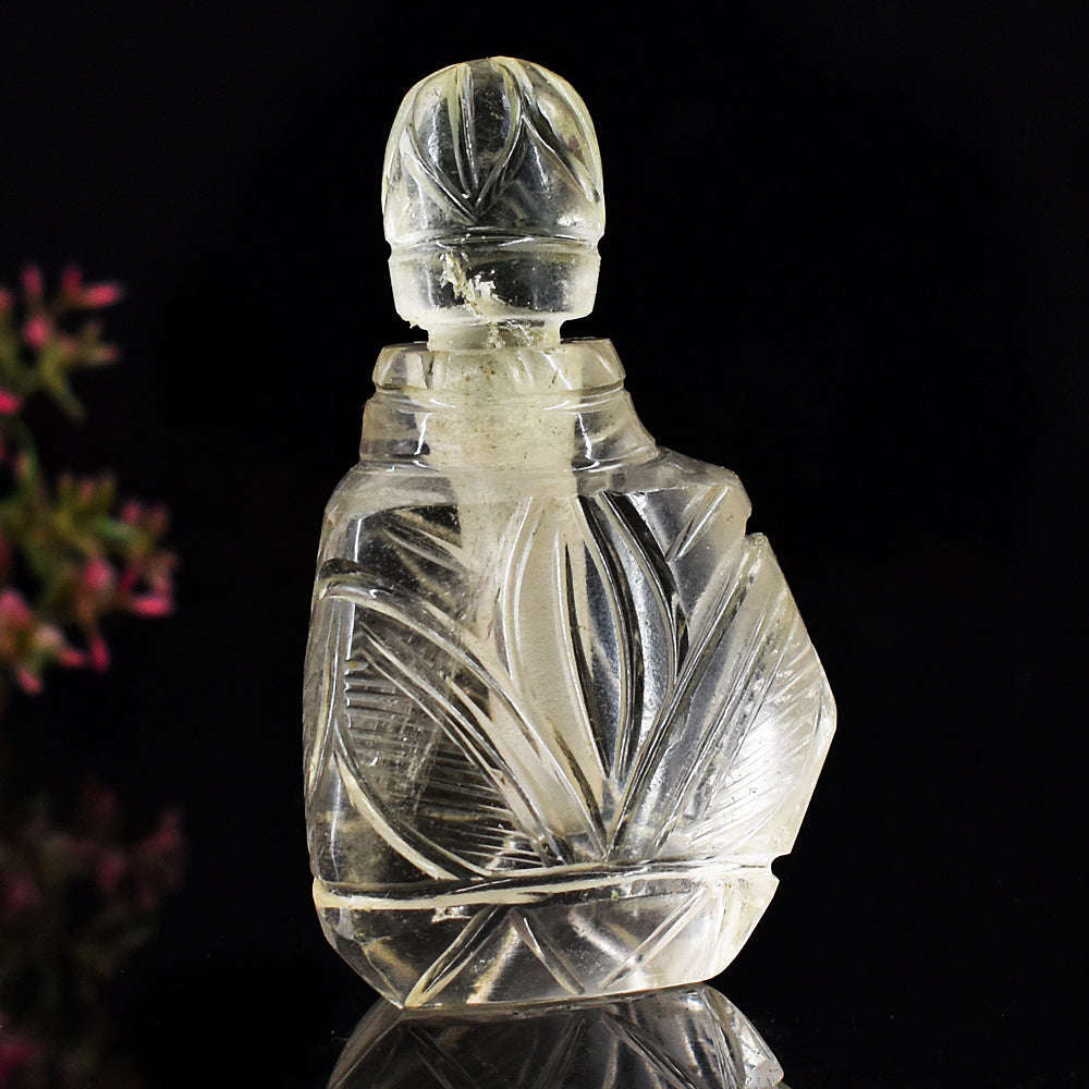 gemsmore:Craftsmen White Quartz  Hand Carved Genuine Crystal Gemstone Carving Perfume Bottle