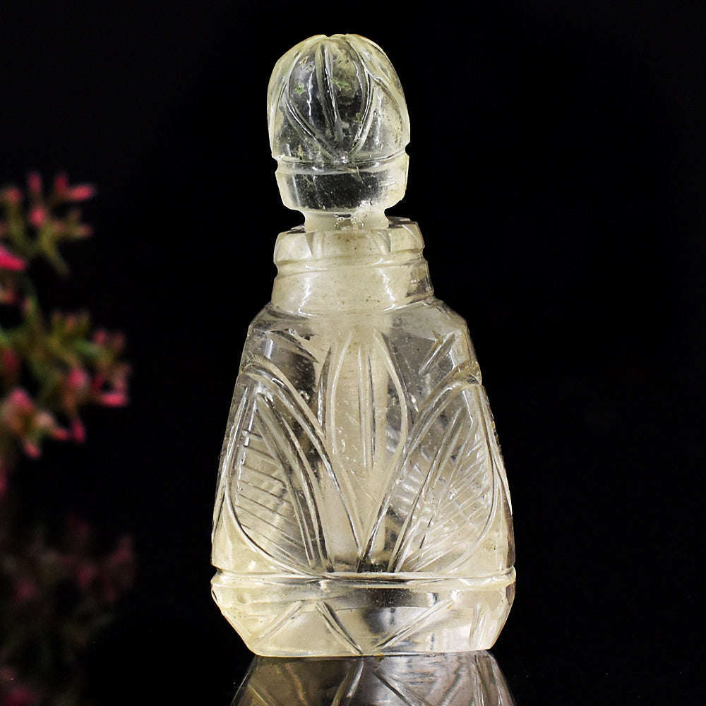 gemsmore:Craftsmen White Quartz  Hand Carved Genuine Crystal Gemstone Carving Perfume Bottle