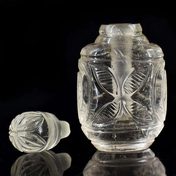 gemsmore:Craftsmen White Quartz  Hand Carved Genuine Crystal Gemstone Carving Perfume Bottle