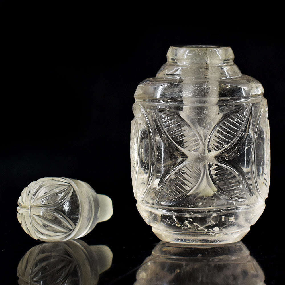 gemsmore:Craftsmen White Quartz  Hand Carved Genuine Crystal Gemstone Carving Perfume Bottle