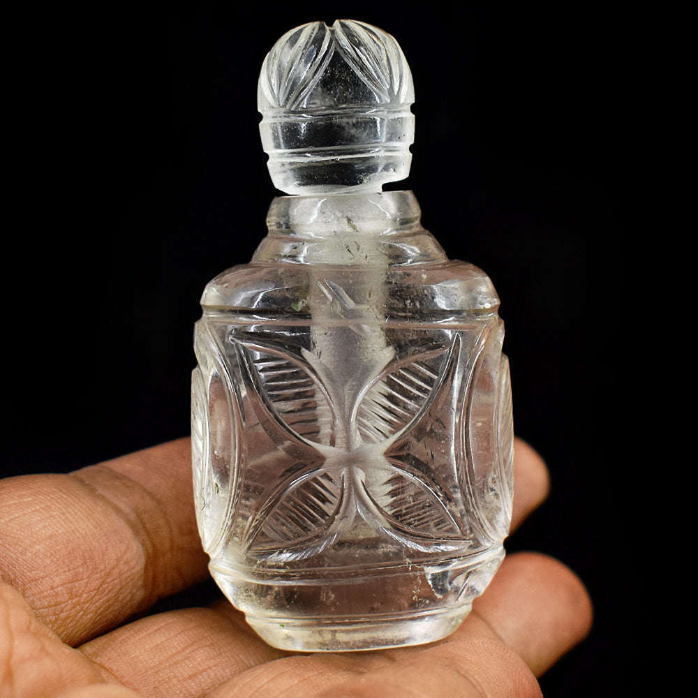 gemsmore:Craftsmen White Quartz  Hand Carved Genuine Crystal Gemstone Carving Perfume Bottle