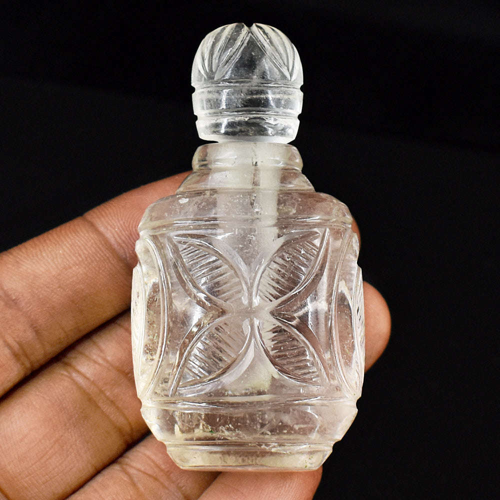 gemsmore:Craftsmen White Quartz  Hand Carved Genuine Crystal Gemstone Carving Perfume Bottle