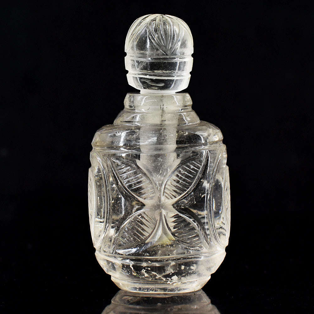 gemsmore:Craftsmen White Quartz  Hand Carved Genuine Crystal Gemstone Carving Perfume Bottle