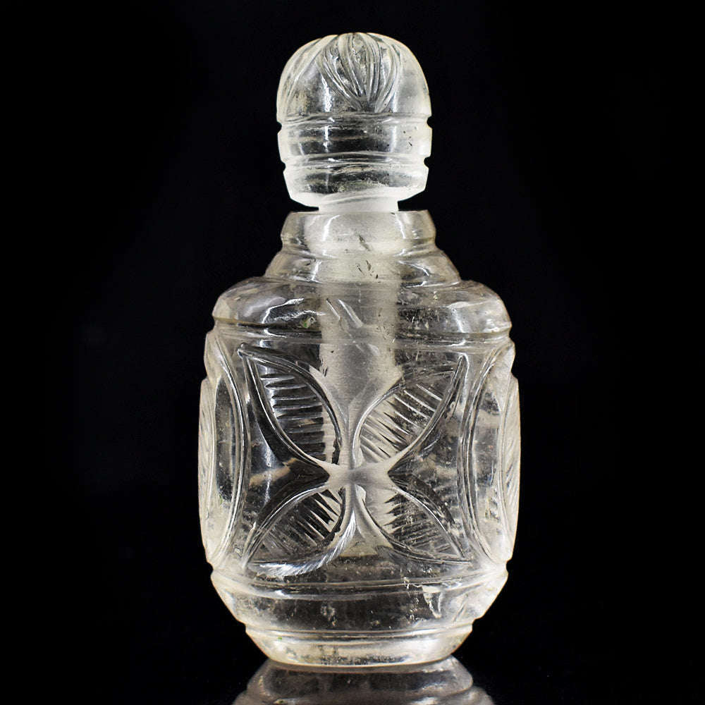 gemsmore:Craftsmen White Quartz  Hand Carved Genuine Crystal Gemstone Carving Perfume Bottle