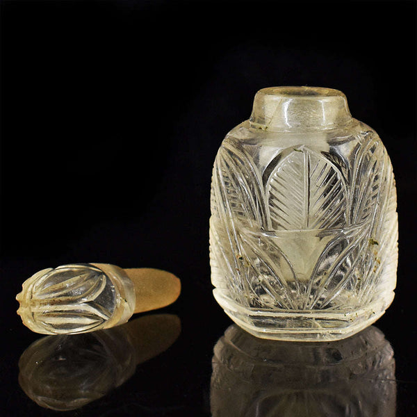 gemsmore:Craftsmen White Quartz  Hand Carved Genuine Crystal Gemstone Carving Perfume Bottle