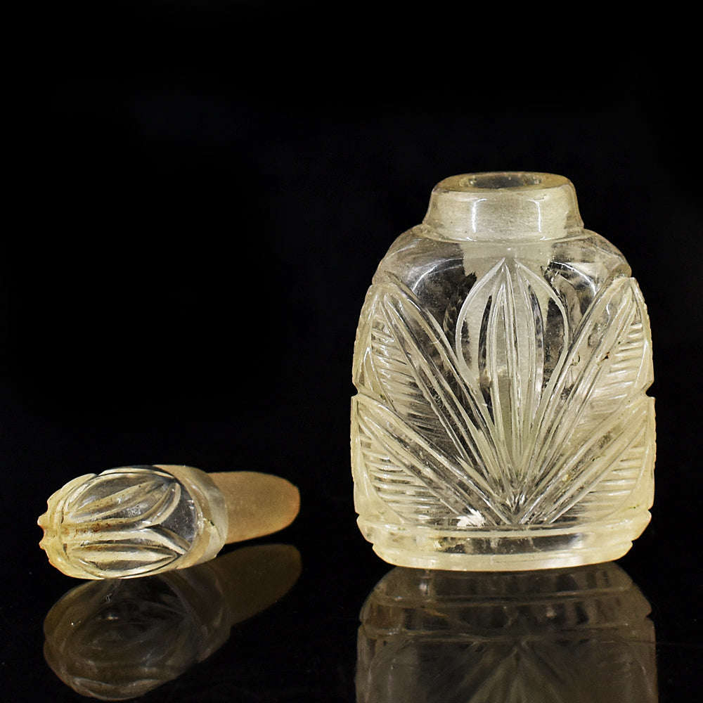 gemsmore:Craftsmen White Quartz  Hand Carved Genuine Crystal Gemstone Carving Perfume Bottle