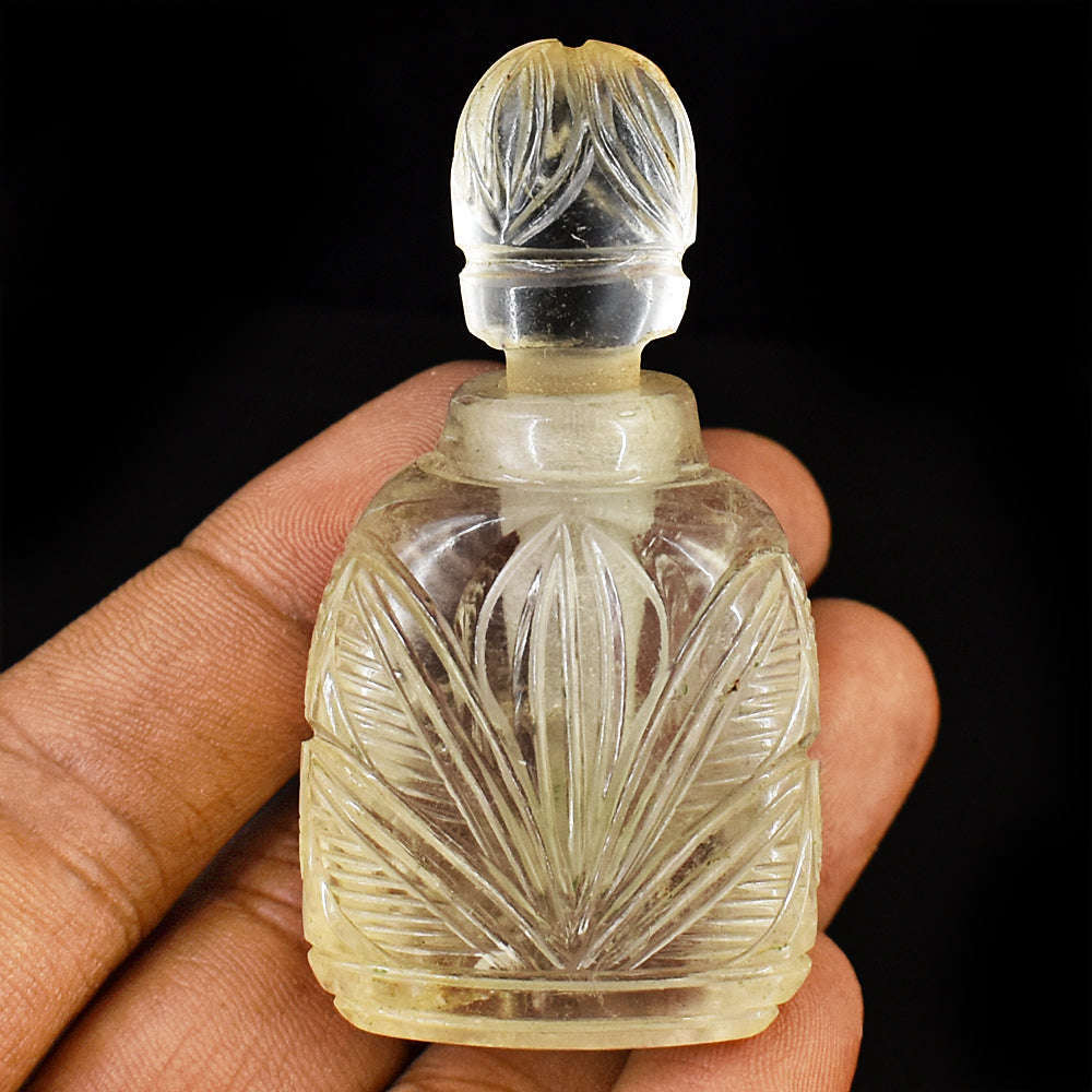 gemsmore:Craftsmen White Quartz  Hand Carved Genuine Crystal Gemstone Carving Perfume Bottle