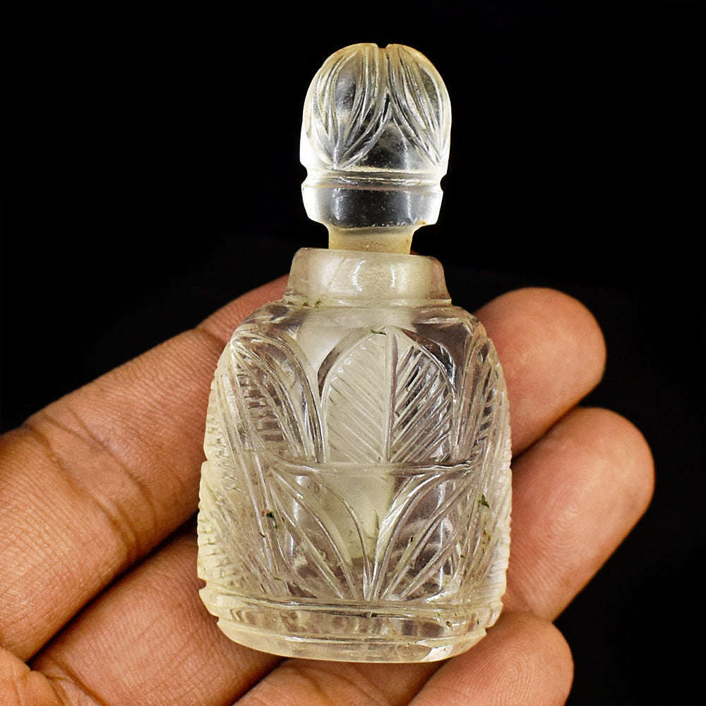 gemsmore:Craftsmen White Quartz  Hand Carved Genuine Crystal Gemstone Carving Perfume Bottle