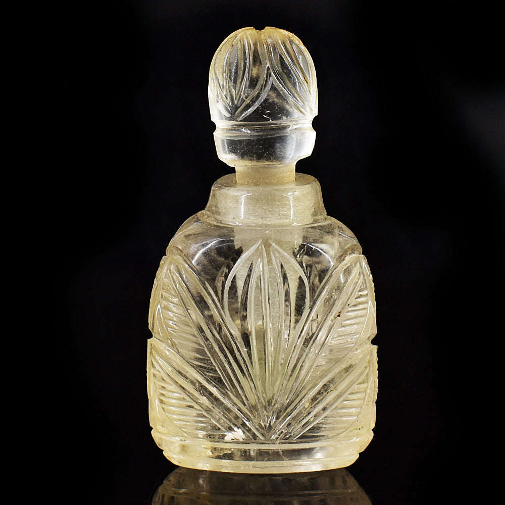 gemsmore:Craftsmen White Quartz  Hand Carved Genuine Crystal Gemstone Carving Perfume Bottle