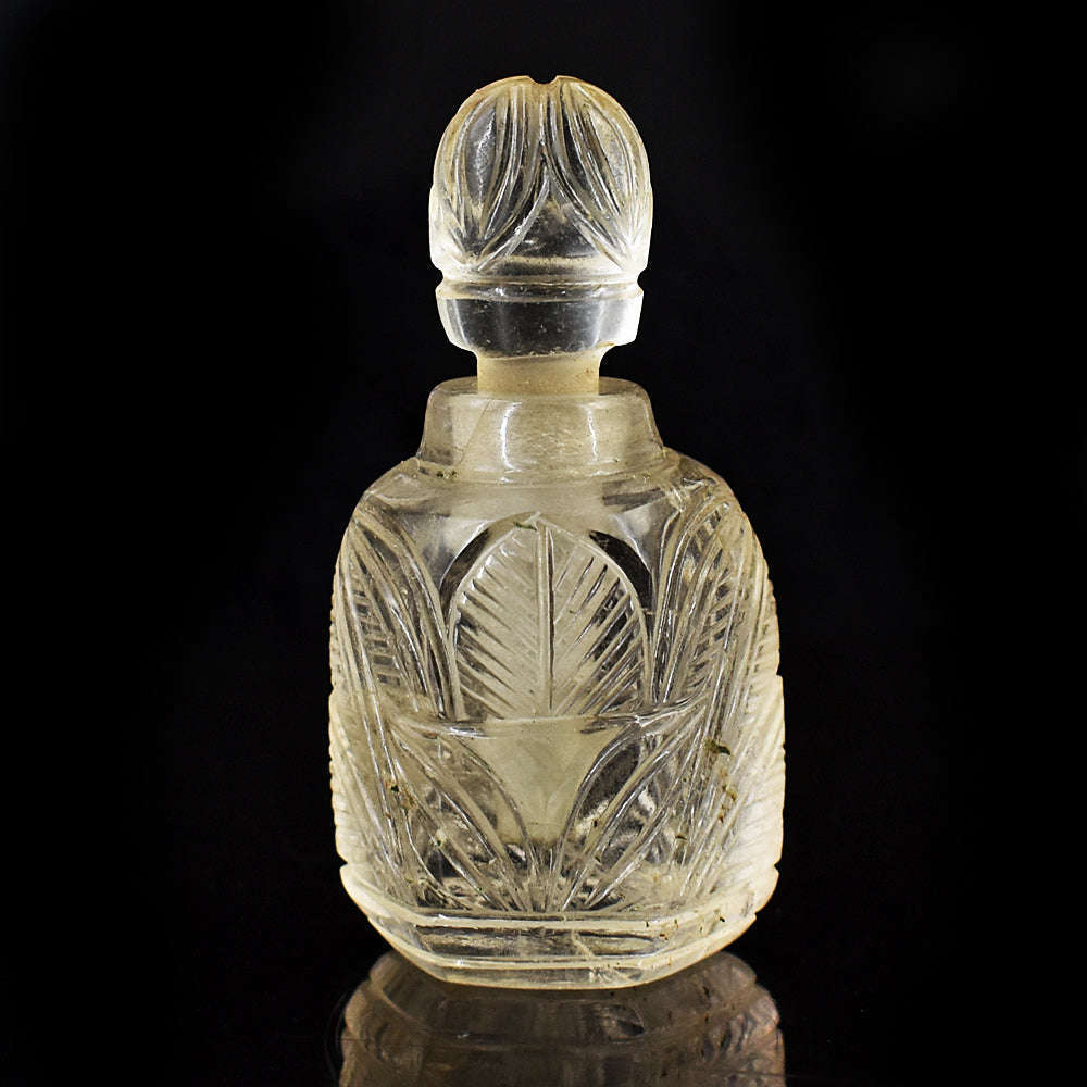 gemsmore:Craftsmen White Quartz  Hand Carved Genuine Crystal Gemstone Carving Perfume Bottle
