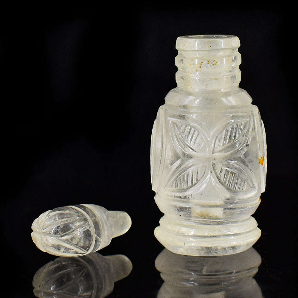 gemsmore:Craftsmen White Quartz  Hand Carved Genuine Crystal Gemstone Carving Perfume Bottle