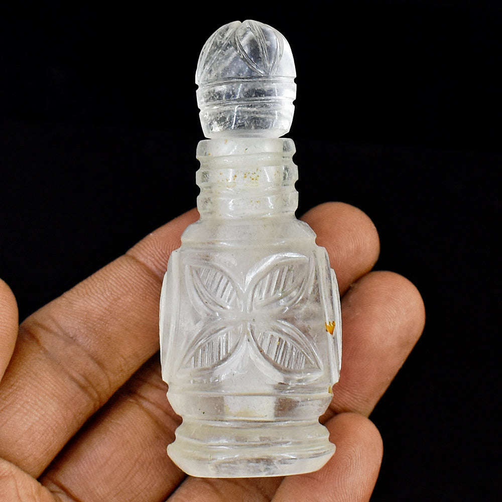 gemsmore:Craftsmen White Quartz  Hand Carved Genuine Crystal Gemstone Carving Perfume Bottle