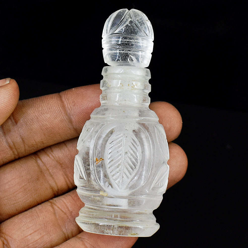 gemsmore:Craftsmen White Quartz  Hand Carved Genuine Crystal Gemstone Carving Perfume Bottle