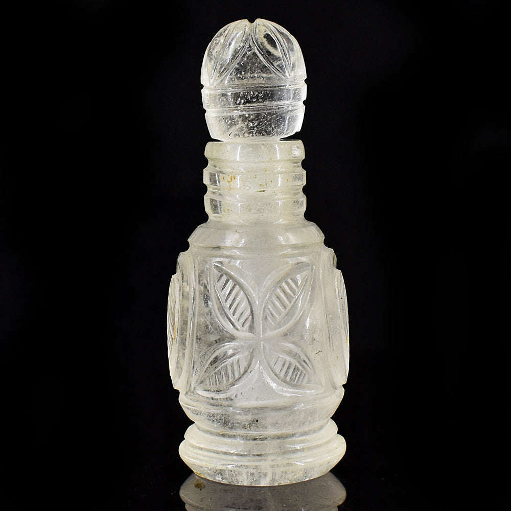 gemsmore:Craftsmen White Quartz  Hand Carved Genuine Crystal Gemstone Carving Perfume Bottle