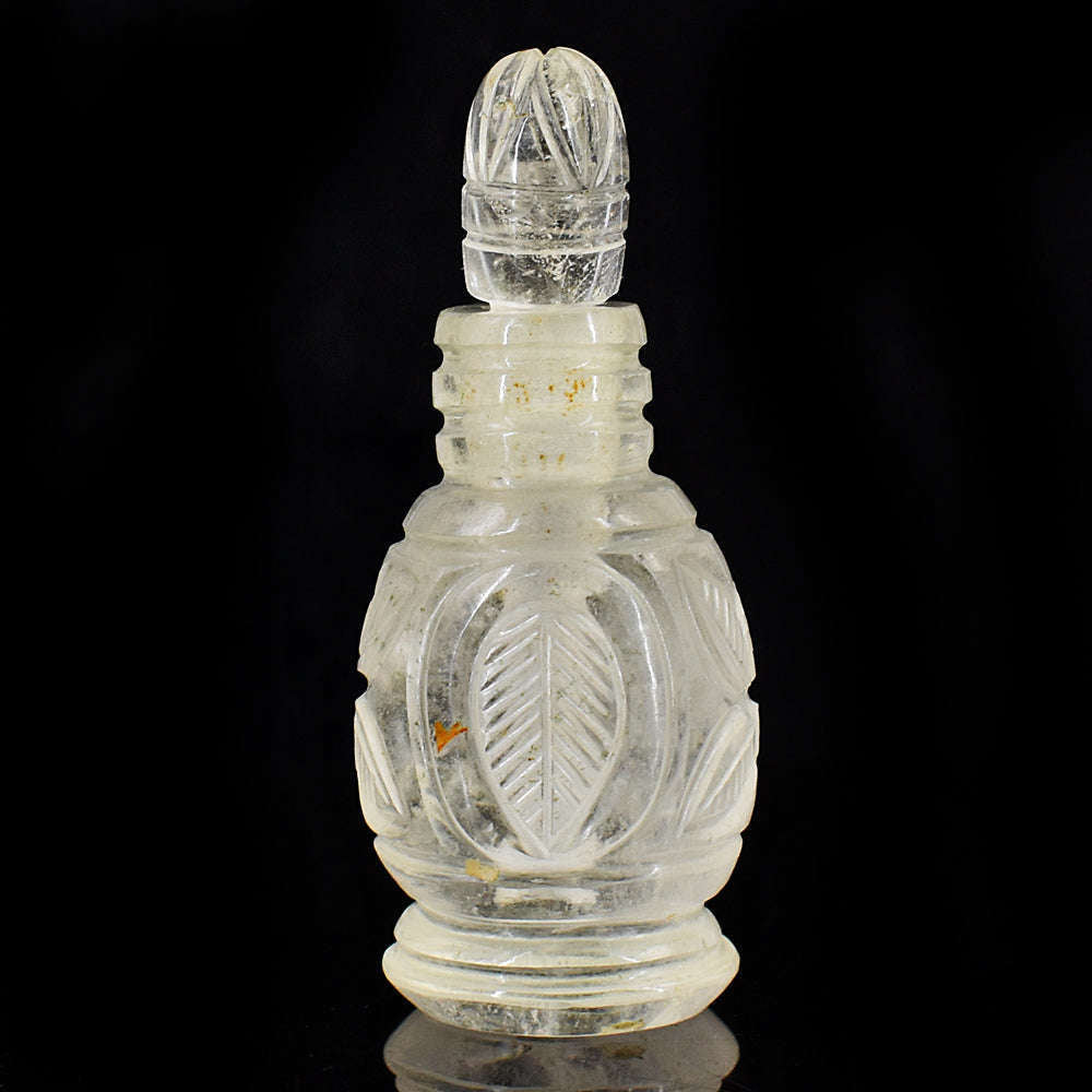 gemsmore:Craftsmen White Quartz  Hand Carved Genuine Crystal Gemstone Carving Perfume Bottle