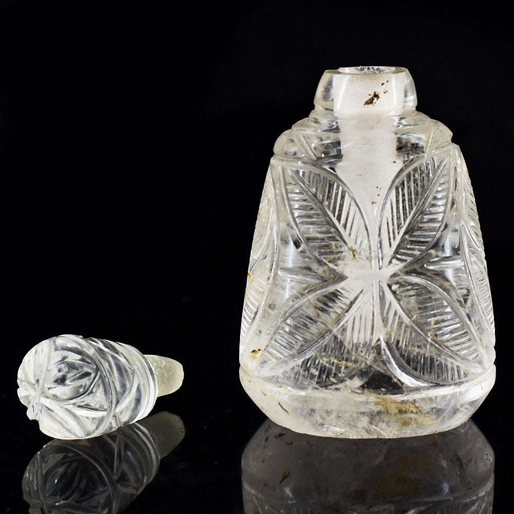 gemsmore:Craftsmen White Quartz Hand Carved Genuine Crystal Gemstone Carving Perfume Bottle