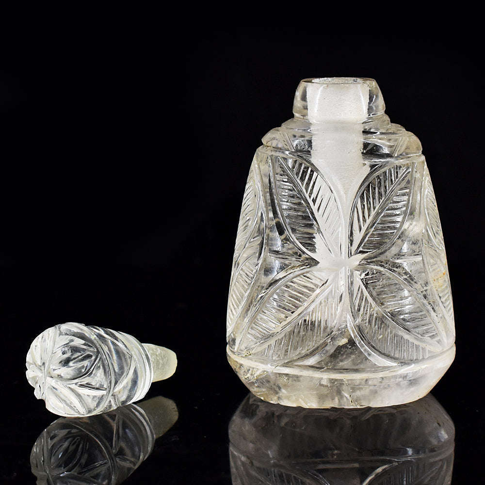 gemsmore:Craftsmen White Quartz Hand Carved Genuine Crystal Gemstone Carving Perfume Bottle