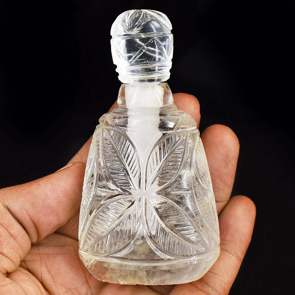 gemsmore:Craftsmen White Quartz Hand Carved Genuine Crystal Gemstone Carving Perfume Bottle