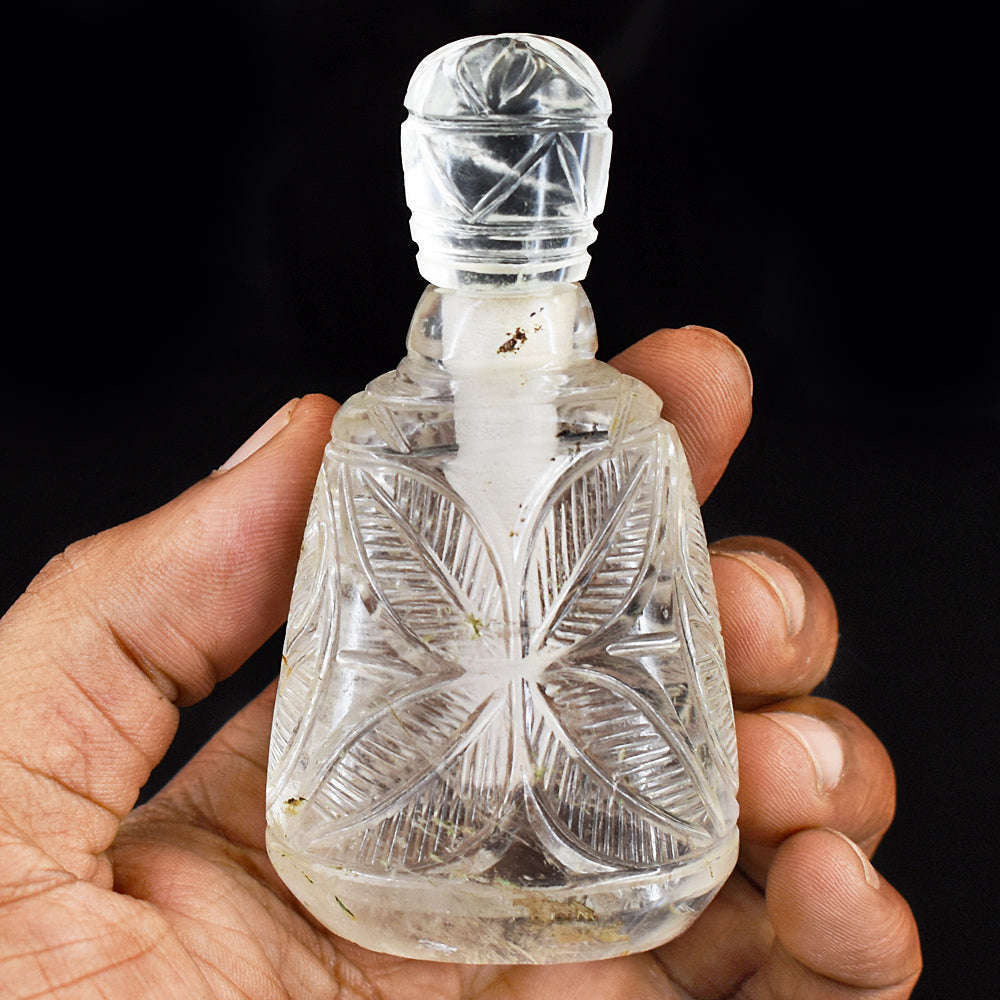 gemsmore:Craftsmen White Quartz Hand Carved Genuine Crystal Gemstone Carving Perfume Bottle