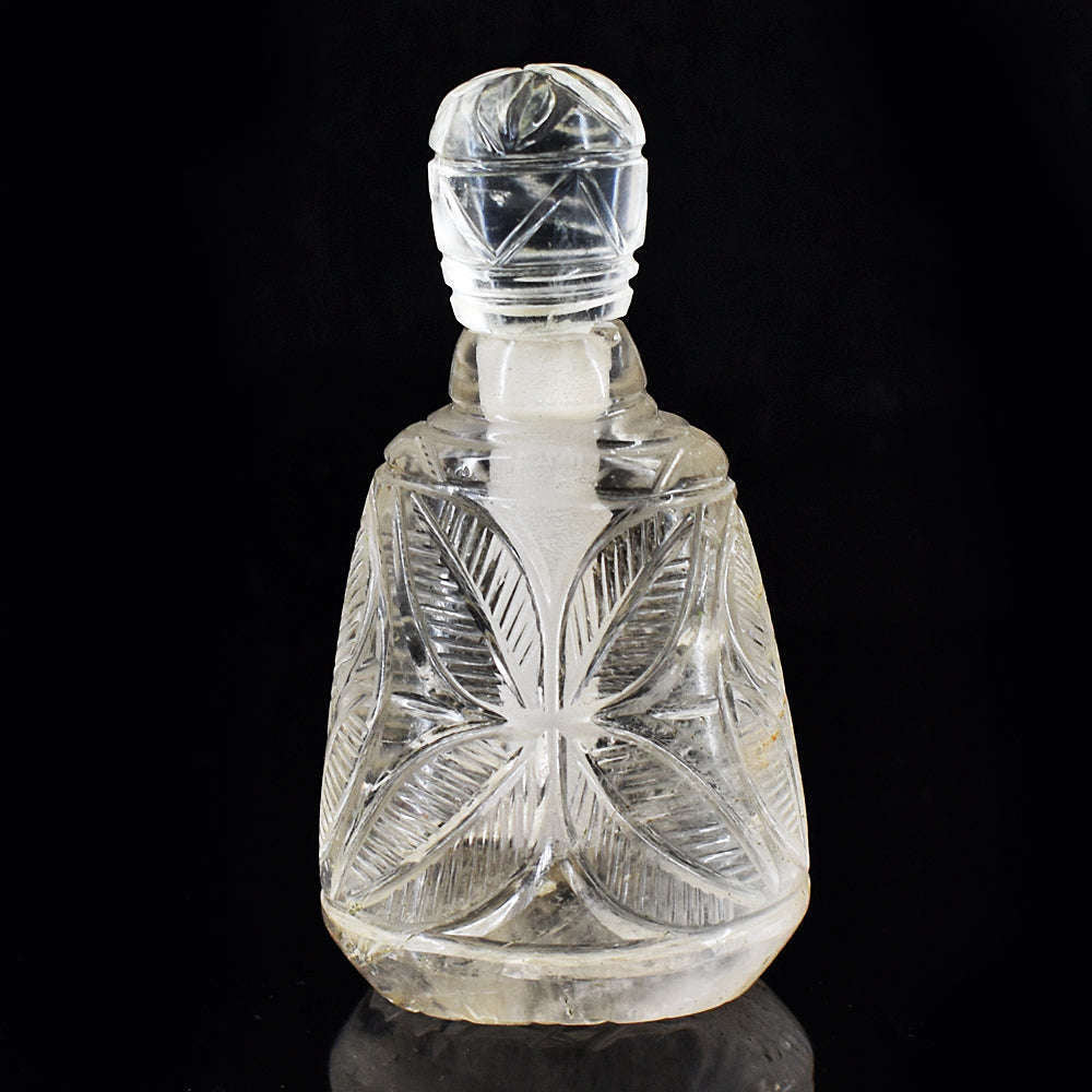 gemsmore:Craftsmen White Quartz Hand Carved Genuine Crystal Gemstone Carving Perfume Bottle