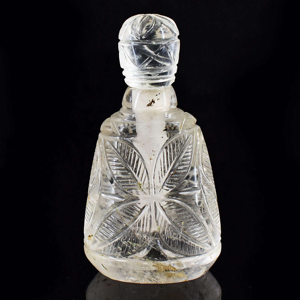 gemsmore:Craftsmen White Quartz Hand Carved Genuine Crystal Gemstone Carving Perfume Bottle