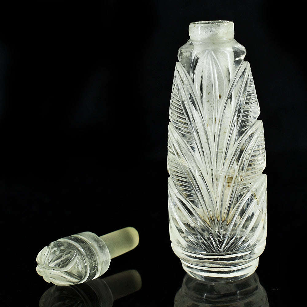 gemsmore:Craftsmen White Quartz Hand Carved Genuine Crystal Gemstone Carving Perfume Bottle