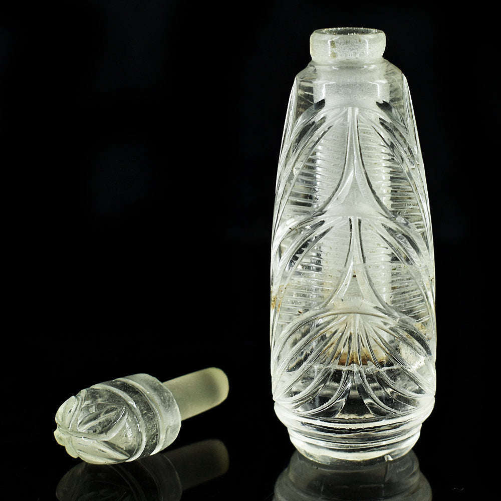 gemsmore:Craftsmen White Quartz Hand Carved Genuine Crystal Gemstone Carving Perfume Bottle